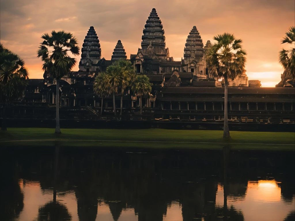 Amanecer sobre el templo Angkor Wat en Camboya con turistas observando - Tour fotográfico